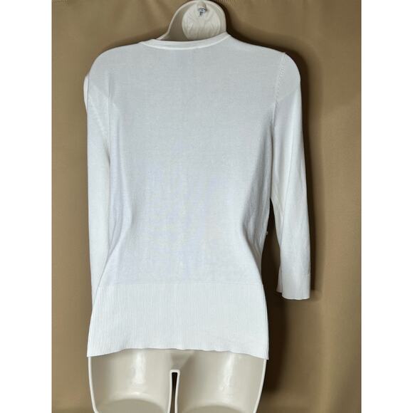 White House Black Market WHBM White Cream Embellished Crystal Cardigan M NWOT - Picture 7 of 8